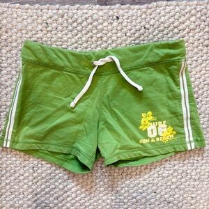 Y2K La Senza Girl Green Surf Shorts with White Stripes Tropical Flower Shorts 🌺